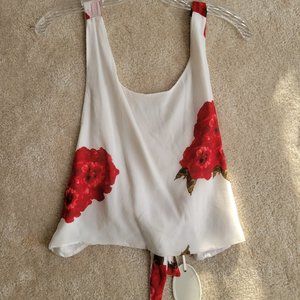 NWT! Adorable red and white floral silk tie back
